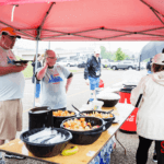 5k runners enjoying catered food during the 5k festival.